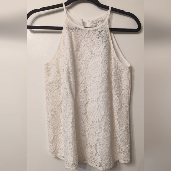 White floral lace high neck tank - Picture 1 of 3